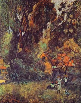 木の下の小屋ポスト印象派原始主義ポール・ゴーギャンの森の森 Oil Paintings